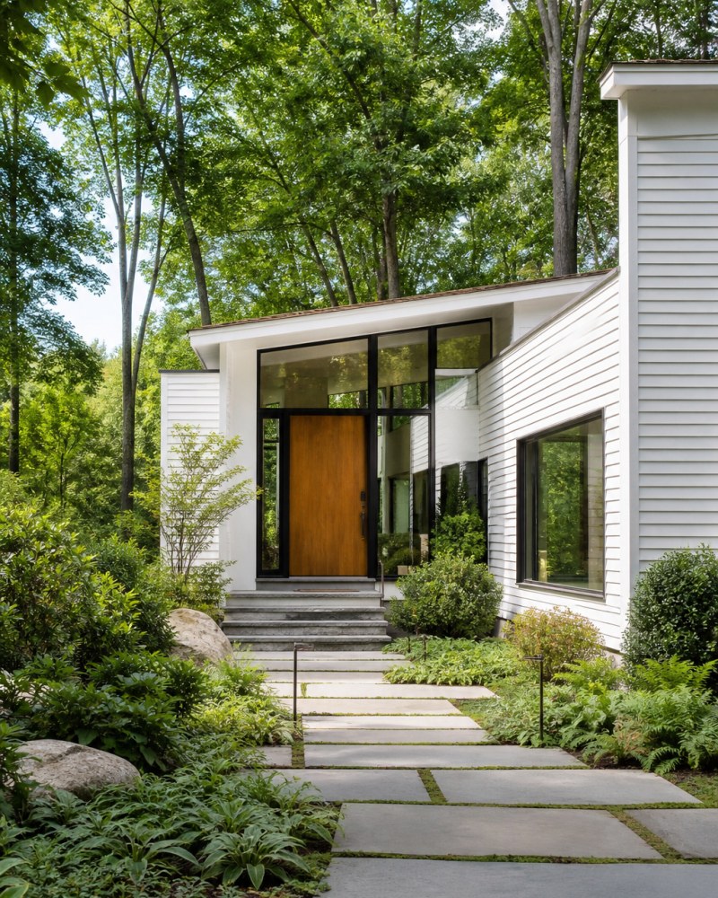 New Canaan Connecticut mid-century modern inspired home exterior