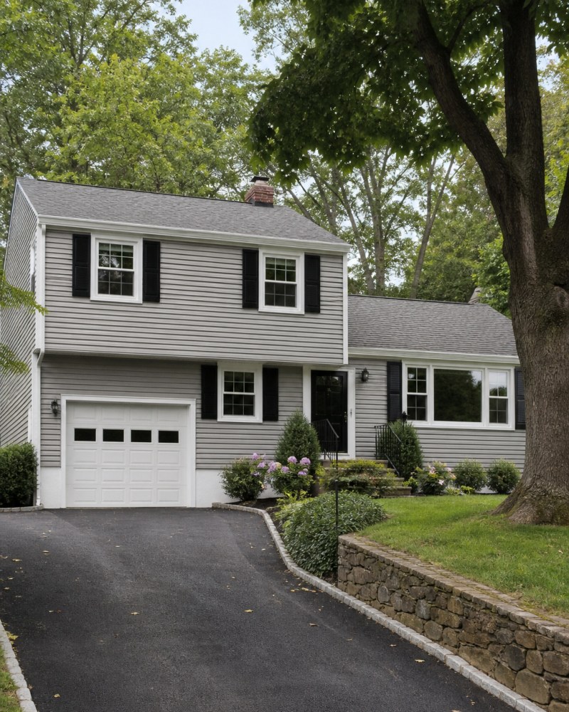 Stamford Connecticut colonial home exterior with vinyl siding
