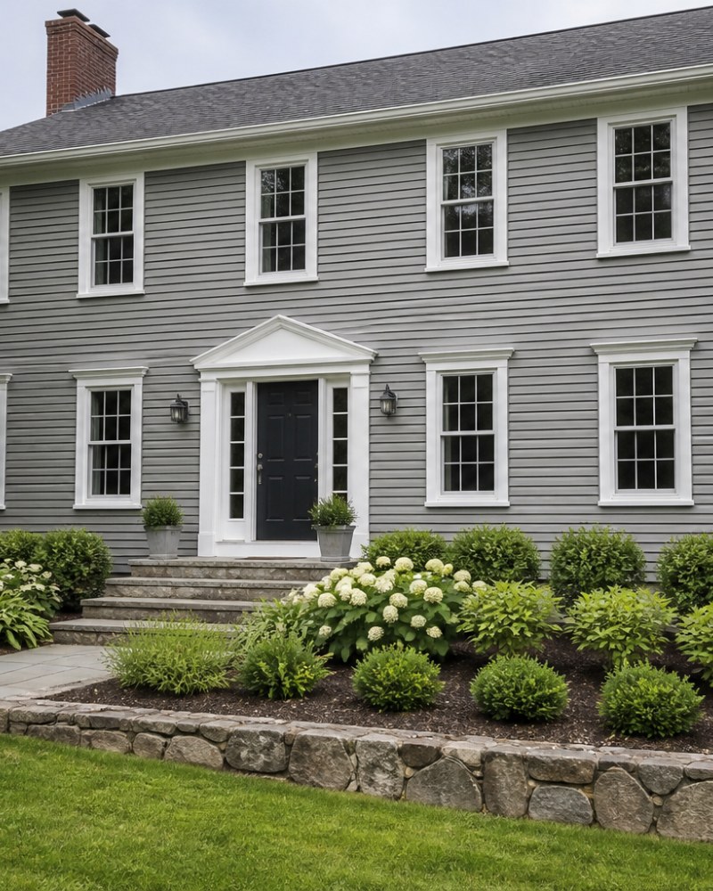 Wilton Connecticut colonial home exterior with updated siding