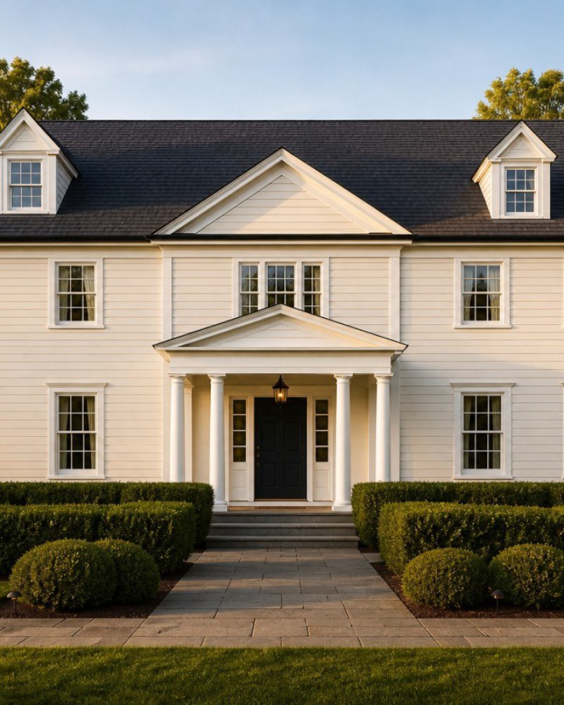 Wilton Connecticut colonial home exterior with updated siding