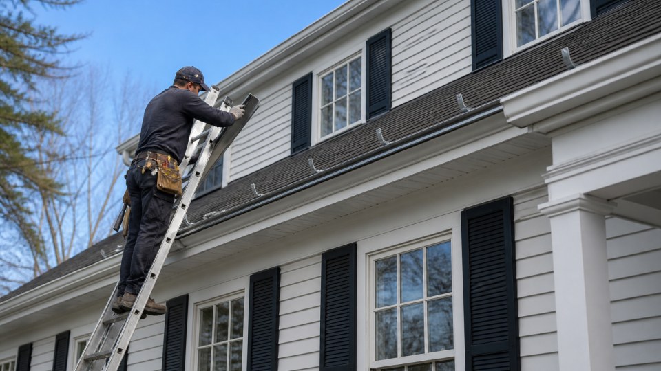 Seamless gutter installation on a Connecticut home