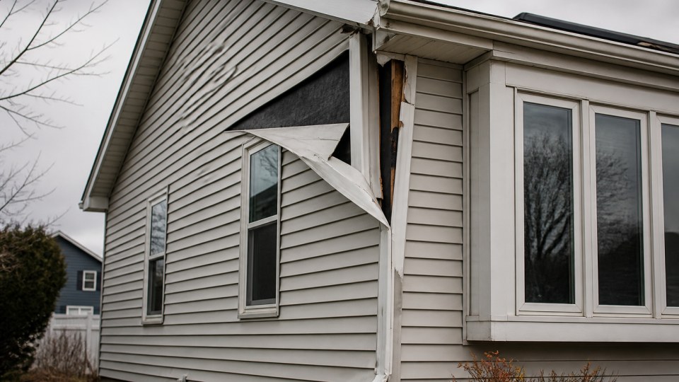 Wind lifted vinyl siding on a Connecticut home after a storm