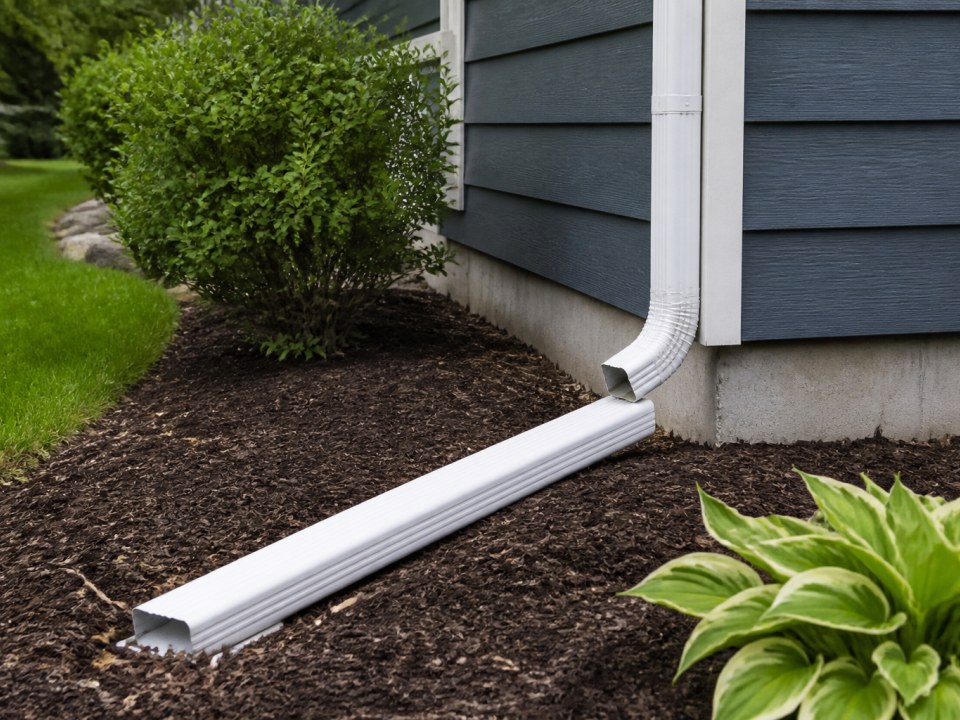Downspout and drainage extension on a Connecticut home