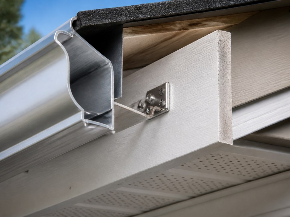 Hidden gutter hanger attachment at fascia board