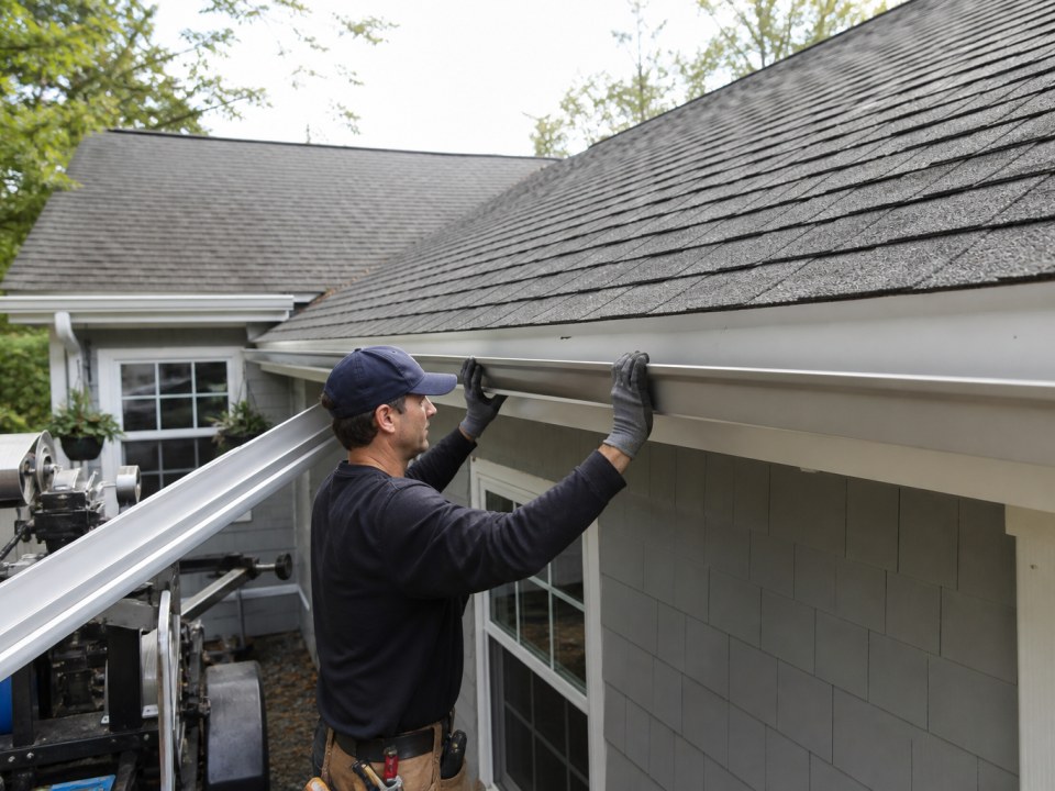 Seamless aluminum gutter installation on a Connecticut home