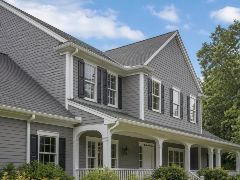 Properly pitched gutter run along a Connecticut roofline