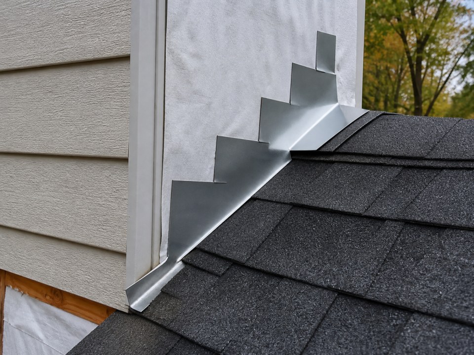 Flashing details at roof and wall intersection on a Connecticut home