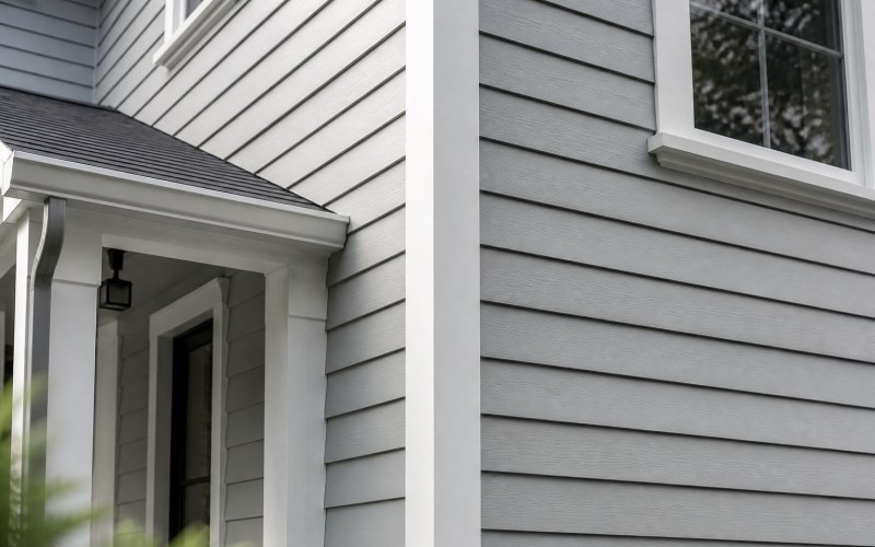 Fiber cement siding with clean trim details