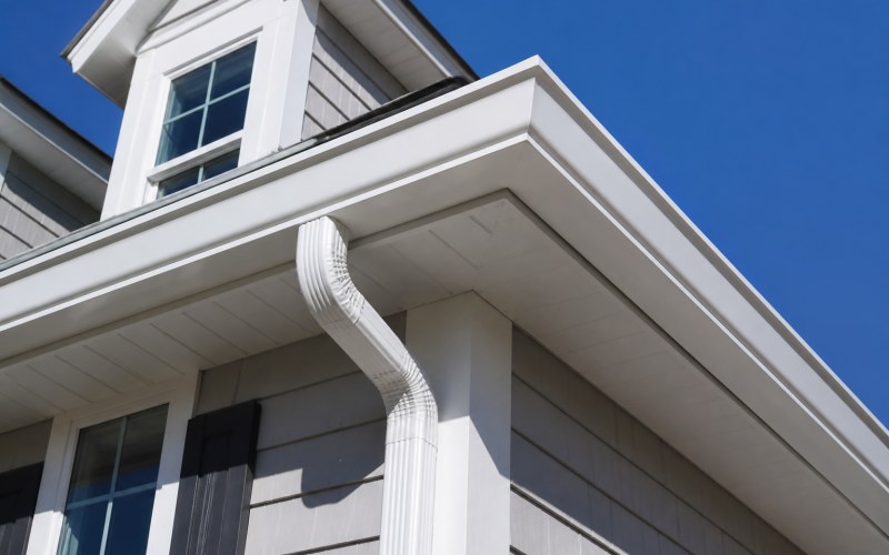 Six-inch seamless aluminum gutters on a Connecticut home